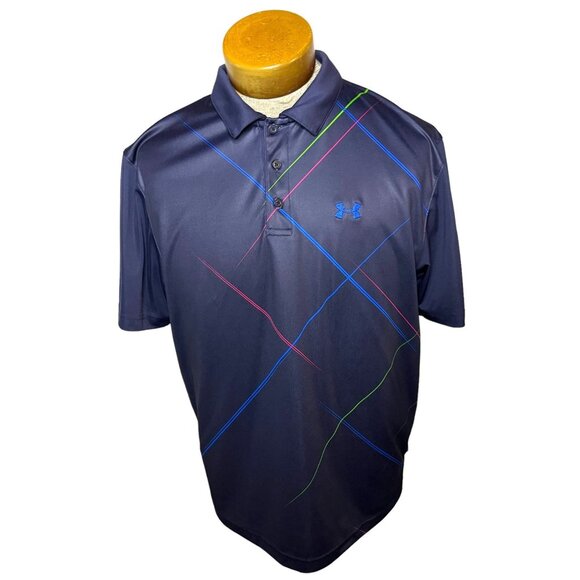 Under Armour Loose Fit Polo Top Navy Blue HeatGear Activewear Mens Size L - Picture 7 of 9